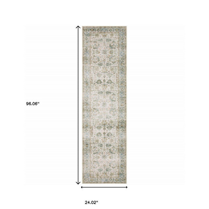 2 X 8 Grey Orange Blue Gold Green And Rust Oriental Printed Stain Resistant Non Skid Runner Rug Image 8