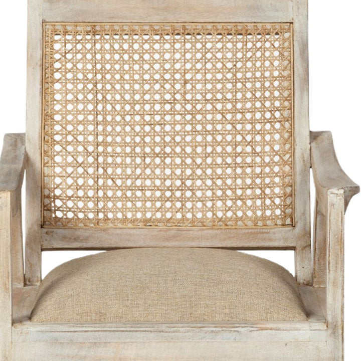 28" Cream And Brown Fabric Distressed Arm Chair Image 8