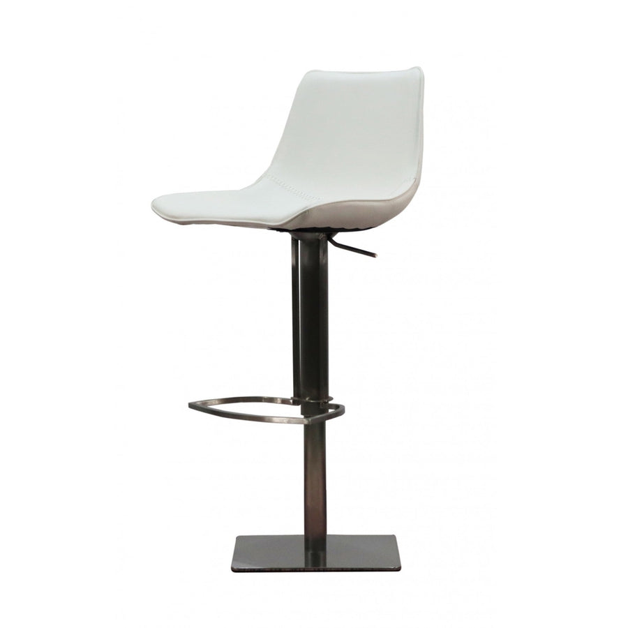 29" White And Silver Faux Leather And Stainless Steel Swivel Bar Height Bar Chair Image 1