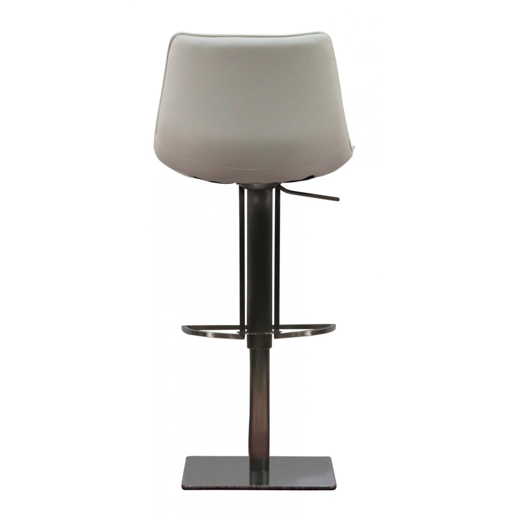 29" White And Silver Faux Leather And Stainless Steel Swivel Bar Height Bar Chair Image 2