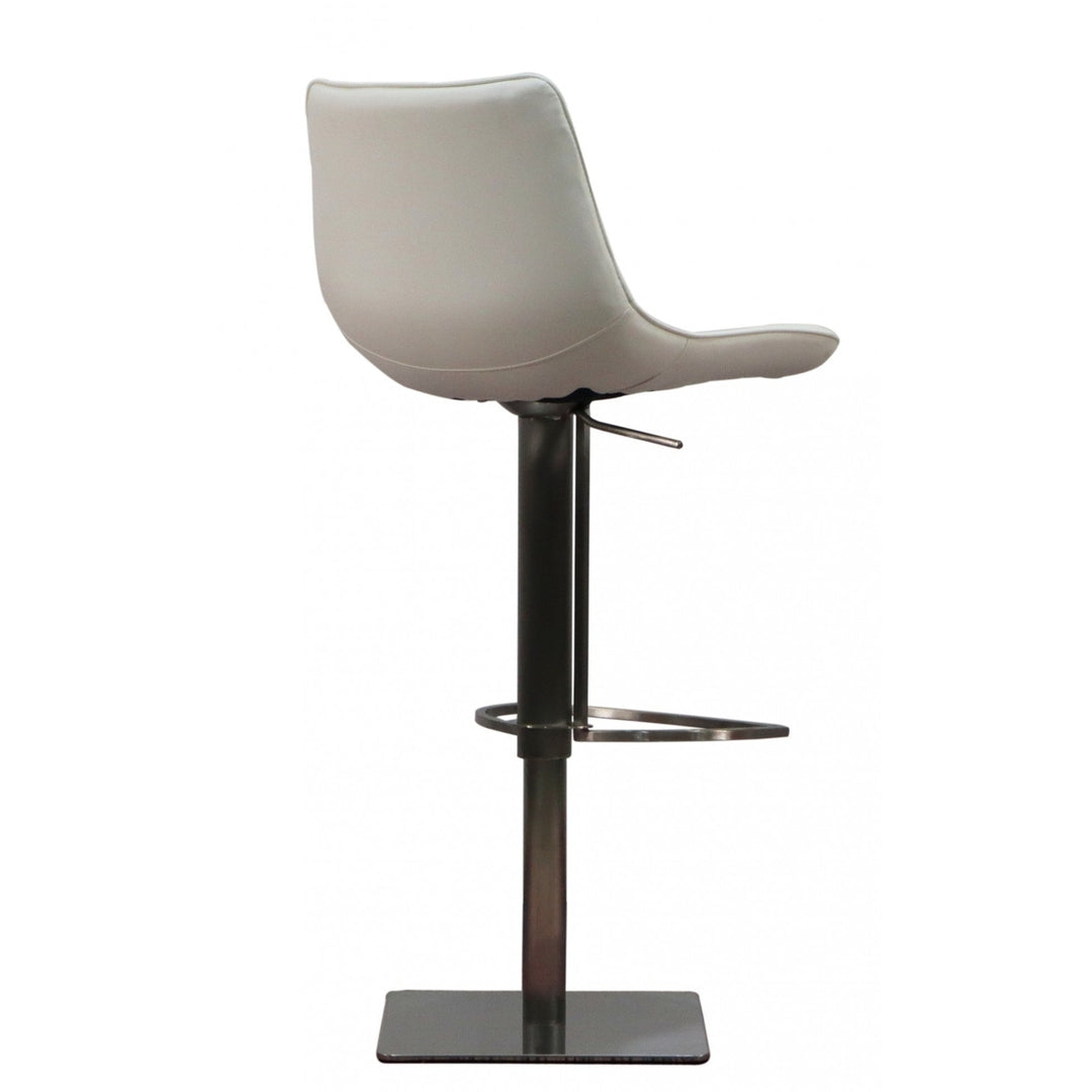 29" White And Silver Faux Leather And Stainless Steel Swivel Bar Height Bar Chair Image 3