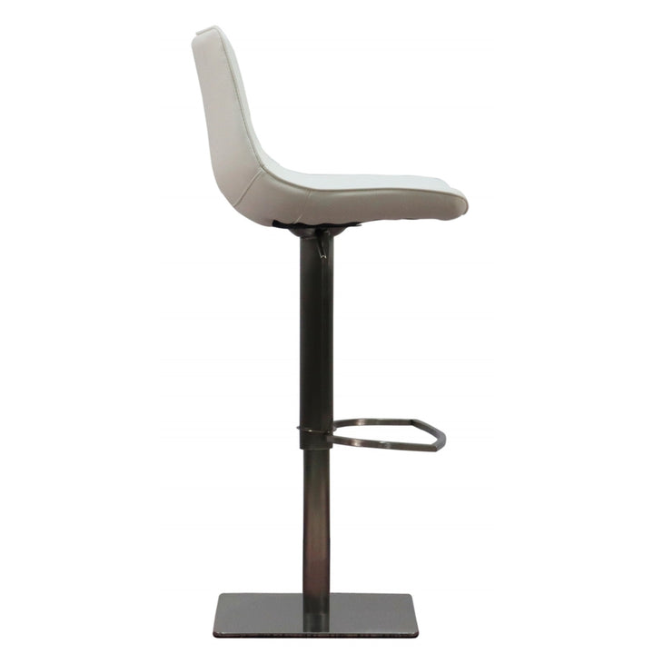 29" White And Silver Faux Leather And Stainless Steel Swivel Bar Height Bar Chair Image 4