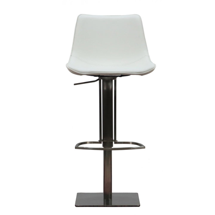 29" White And Silver Faux Leather And Stainless Steel Swivel Bar Height Bar Chair Image 5