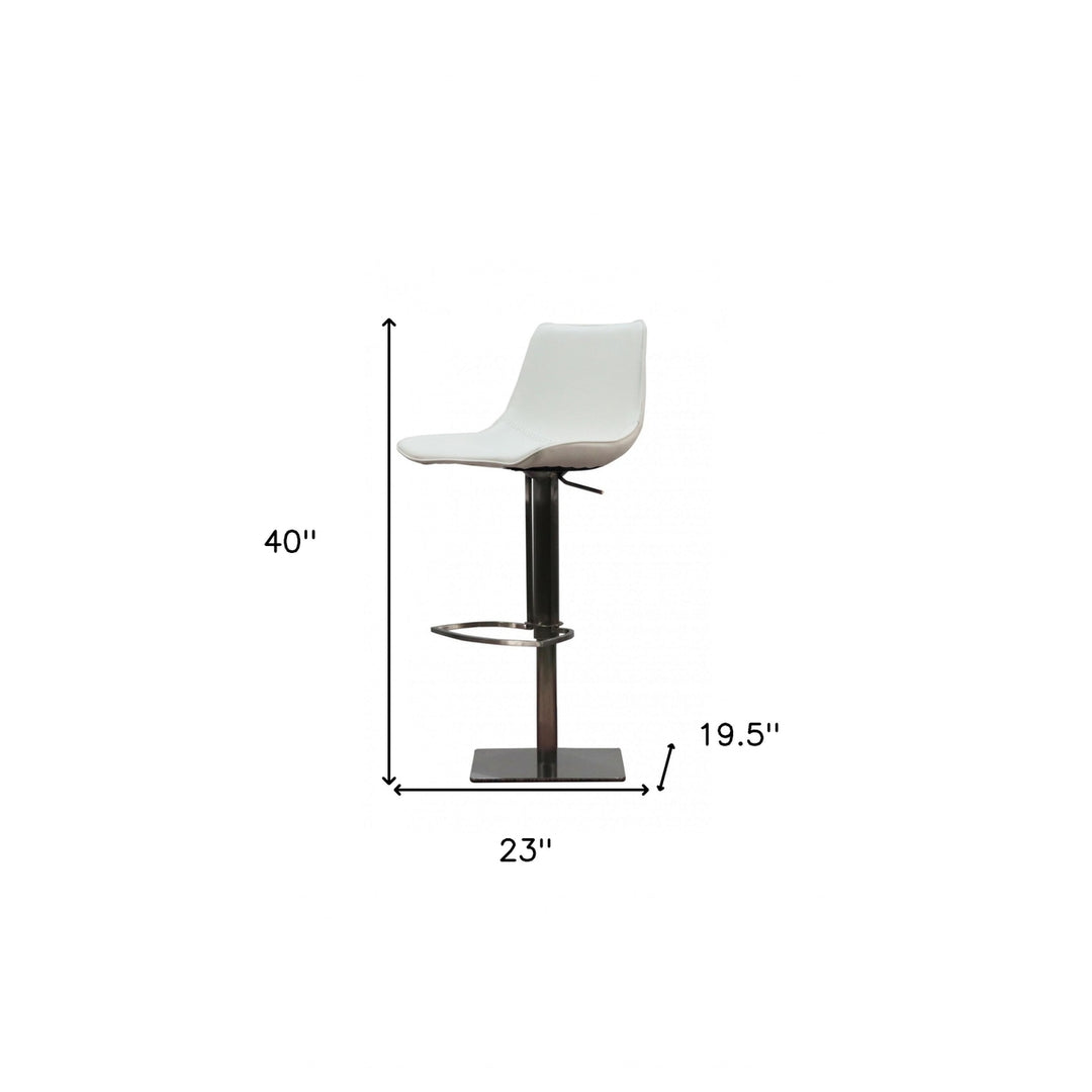 29" White And Silver Faux Leather And Stainless Steel Swivel Bar Height Bar Chair Image 6