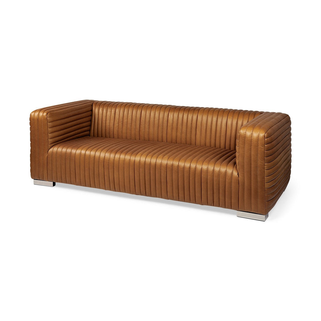 39" Gold Leather Sofa With Silver Metallic Legs Image 1