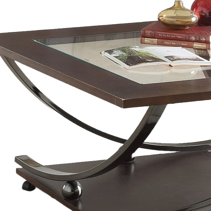 36" Black Nickel And Clear Glass Square Coffee Table With Shelf Image 2