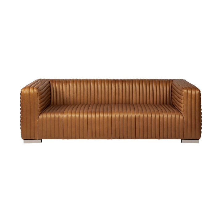 39" Gold Leather Sofa With Silver Metallic Legs Image 9