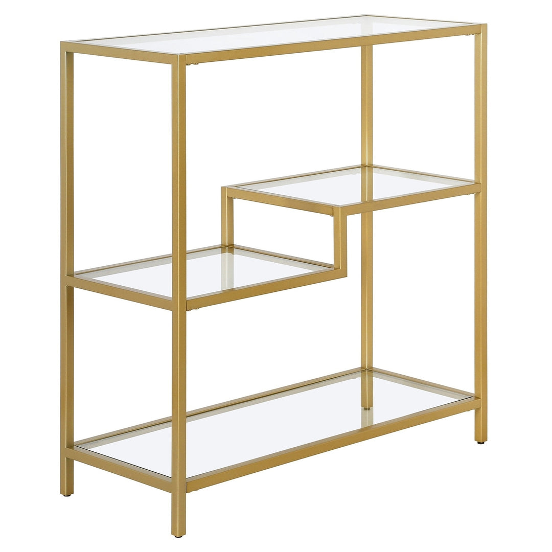 36" Gold Metal And Glass Four Tier Etagere Bookcase Image 1