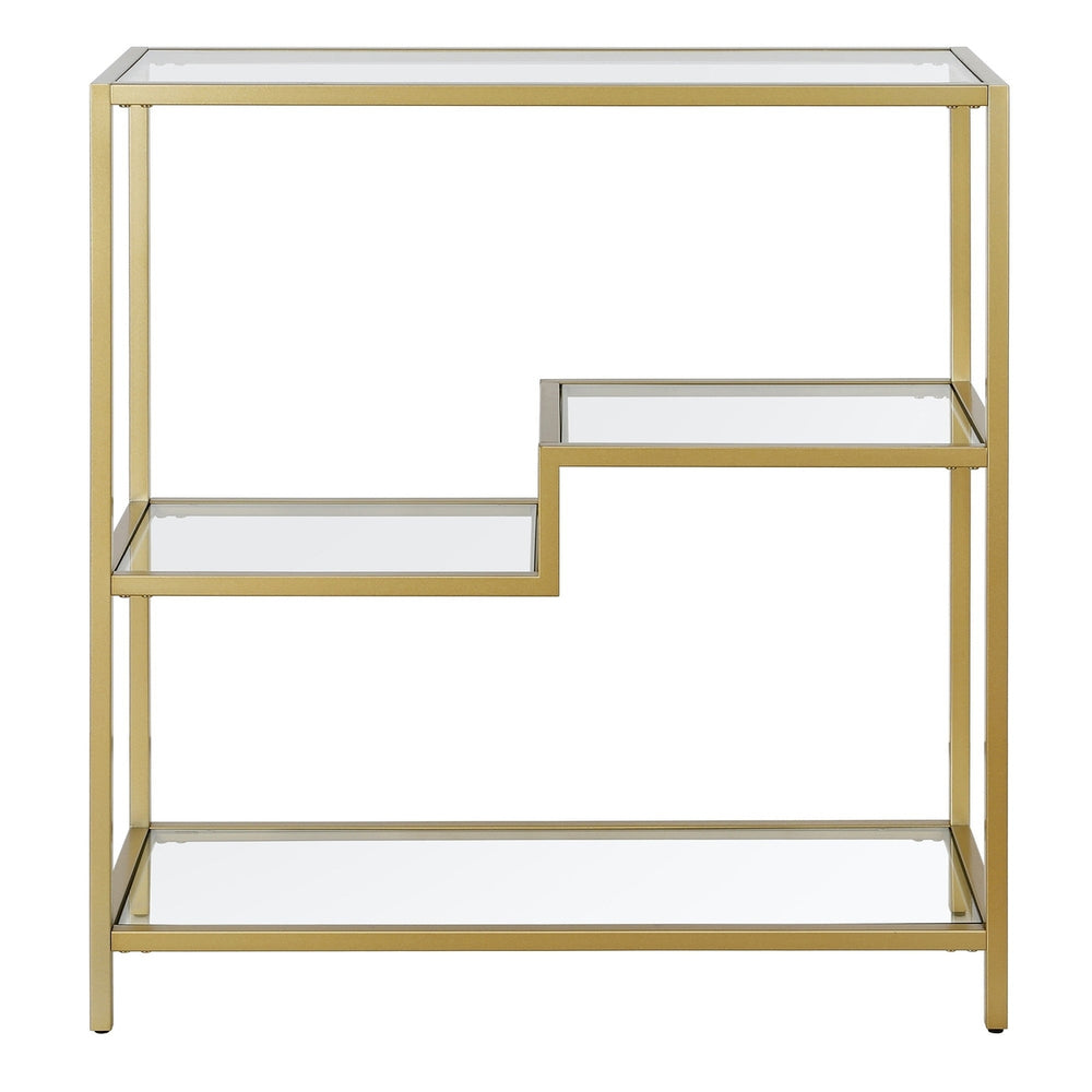 36" Gold Metal And Glass Four Tier Etagere Bookcase Image 2