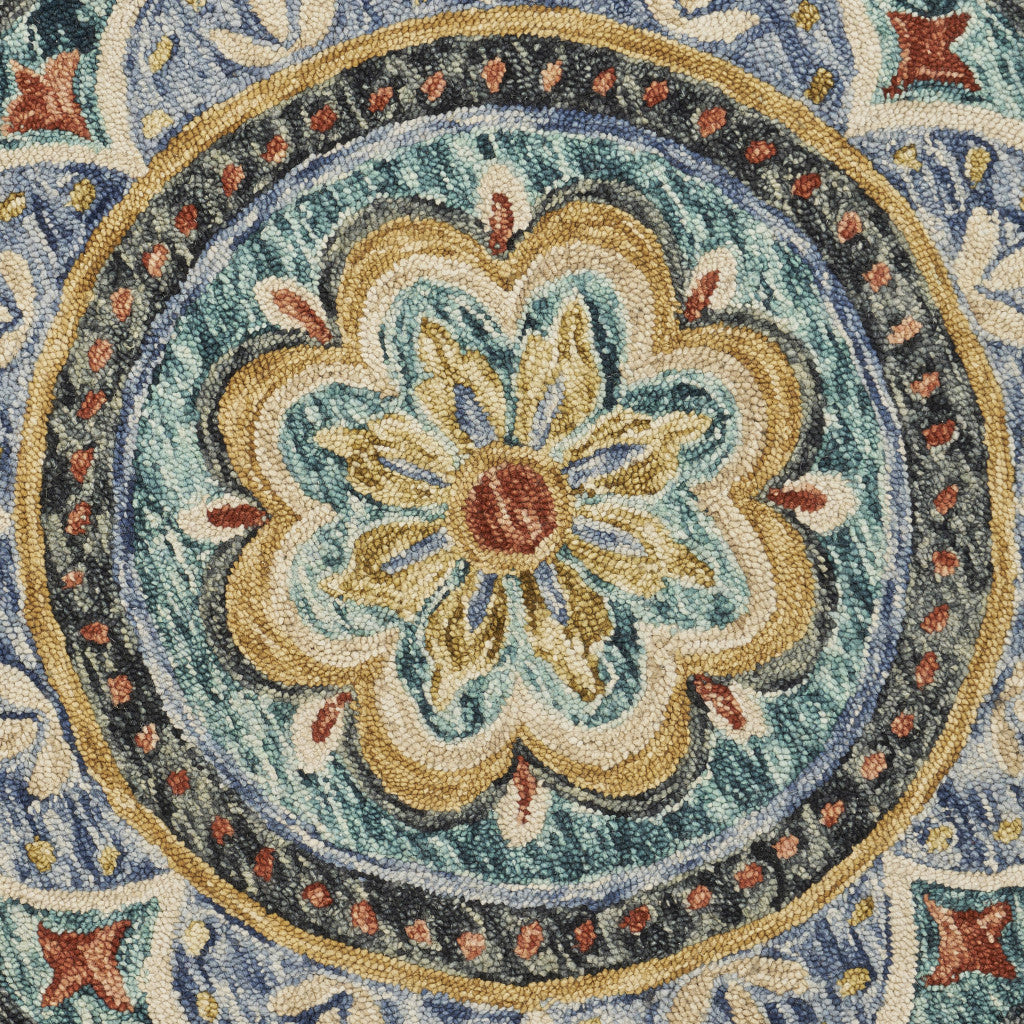 4 Blue Round Wool Floral Hand Tufted Area Rug Image 12