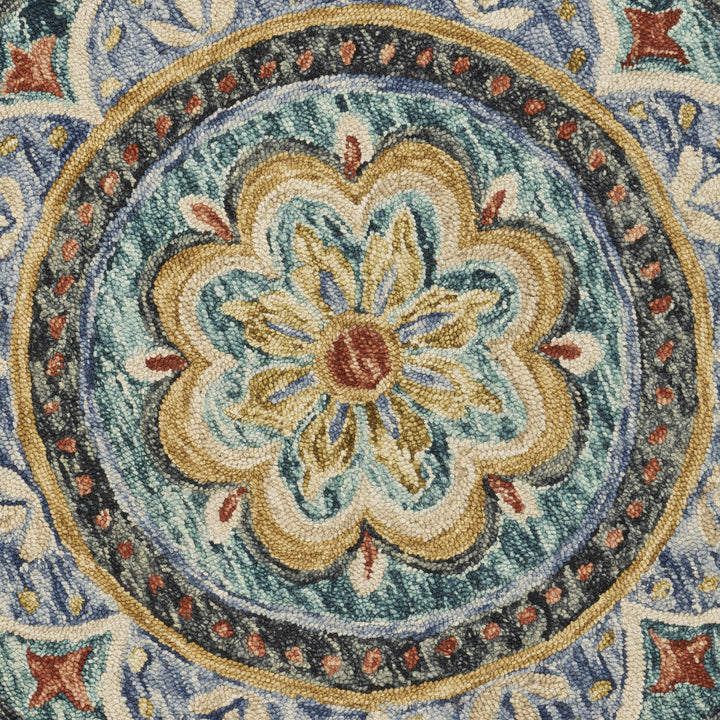 4 Blue Round Wool Floral Hand Tufted Area Rug Image 12