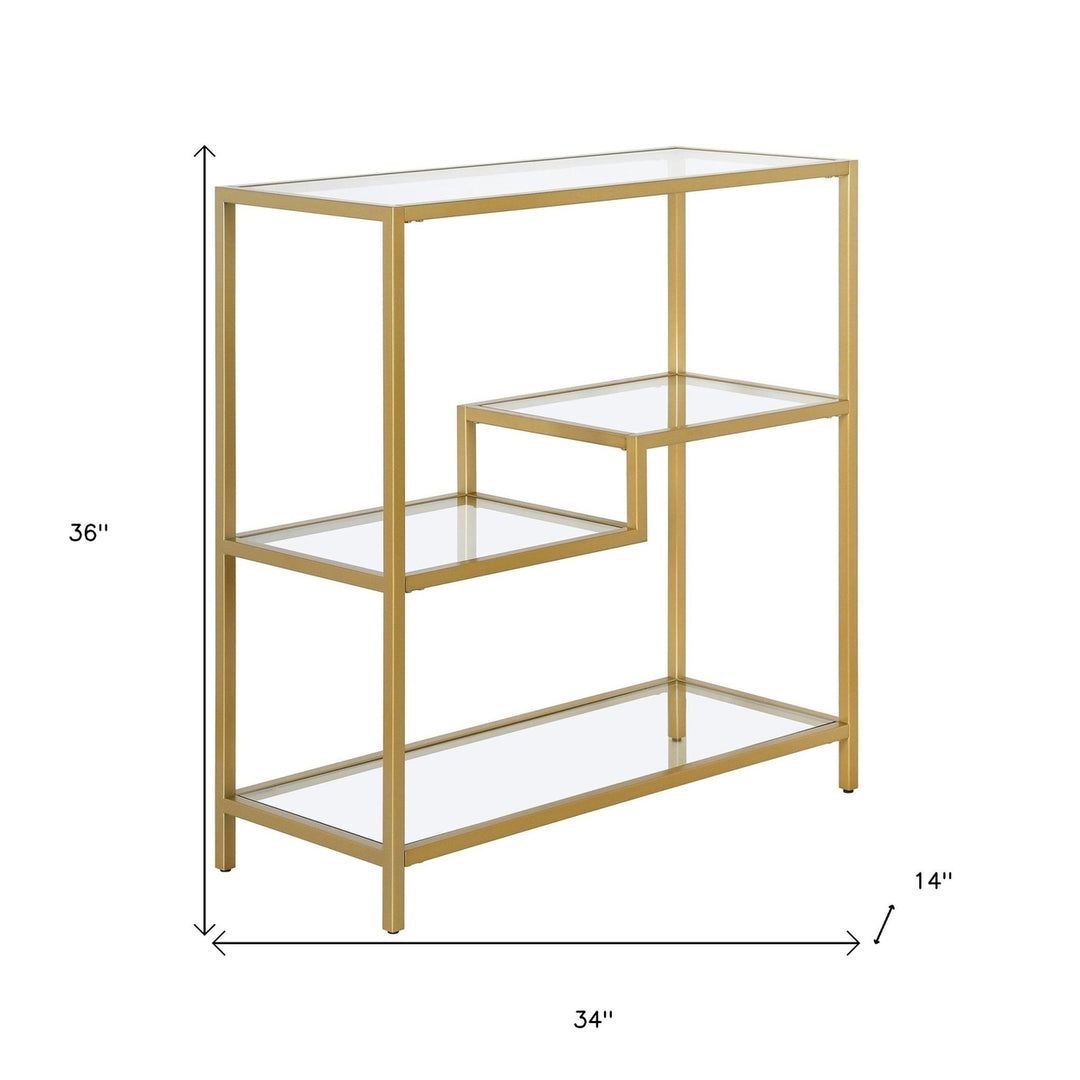 36" Gold Metal And Glass Four Tier Etagere Bookcase Image 5