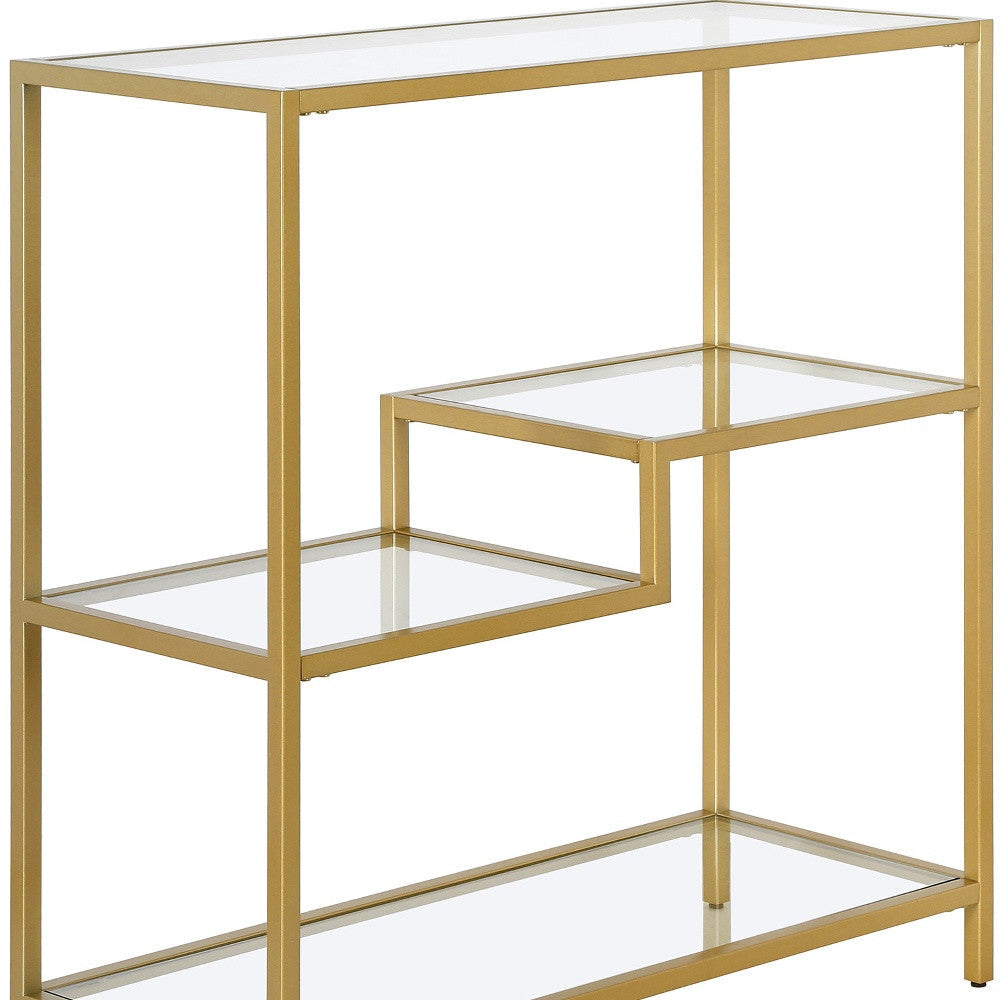 36" Gold Metal And Glass Four Tier Etagere Bookcase Image 7