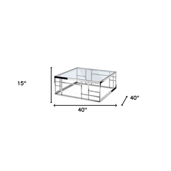 40" Silver And Clear Glass Square Coffee Table Image 2