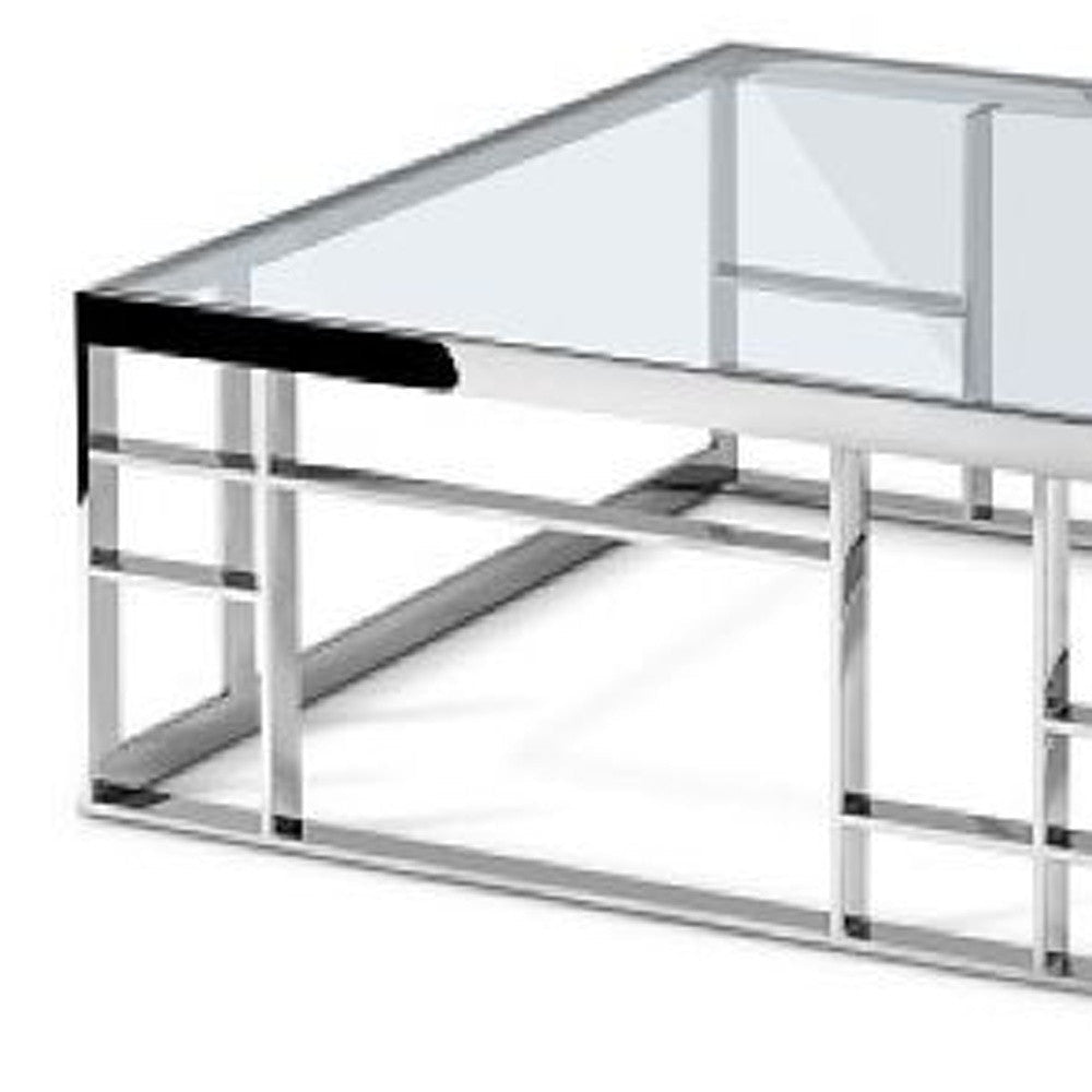 40" Silver And Clear Glass Square Coffee Table Image 4