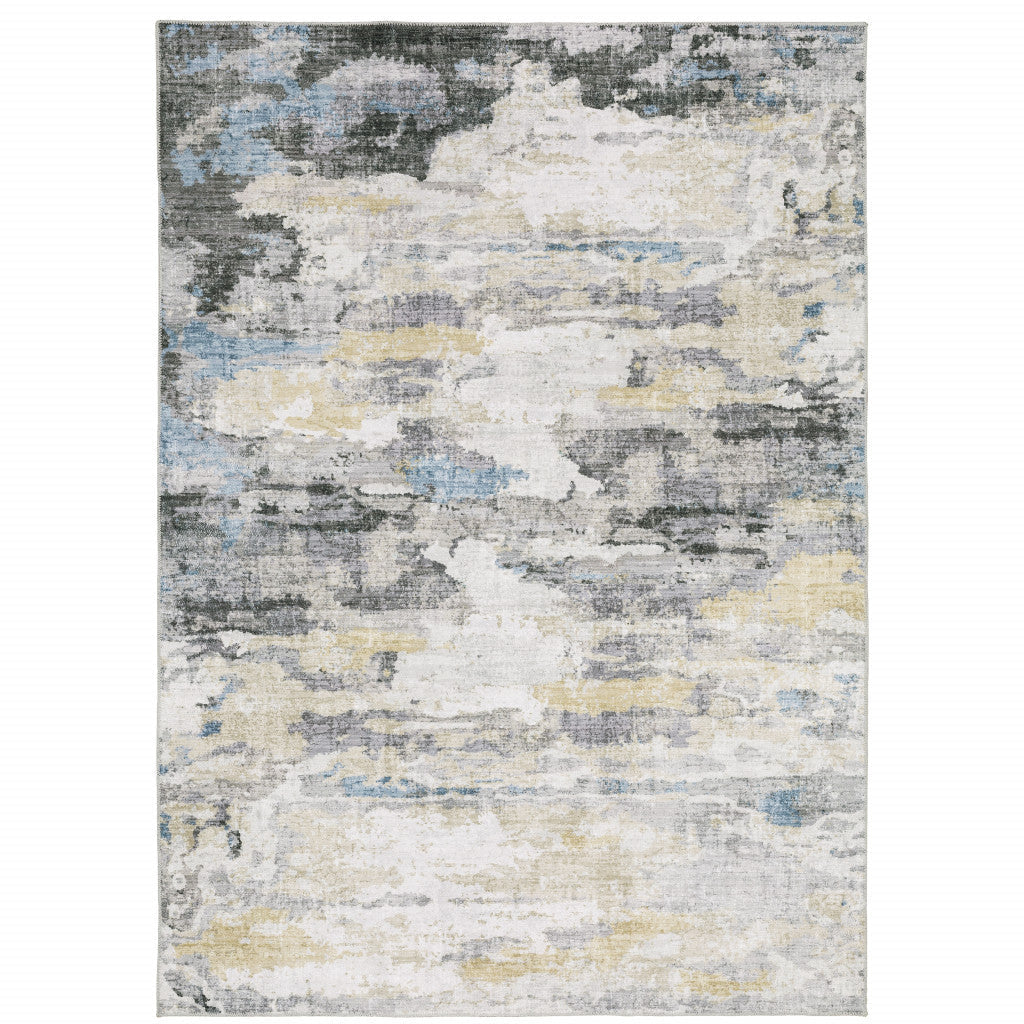 4 X 6 Gray And Ivory Abstract Printed Stain Resistant Non Skid Area Rug Image 1