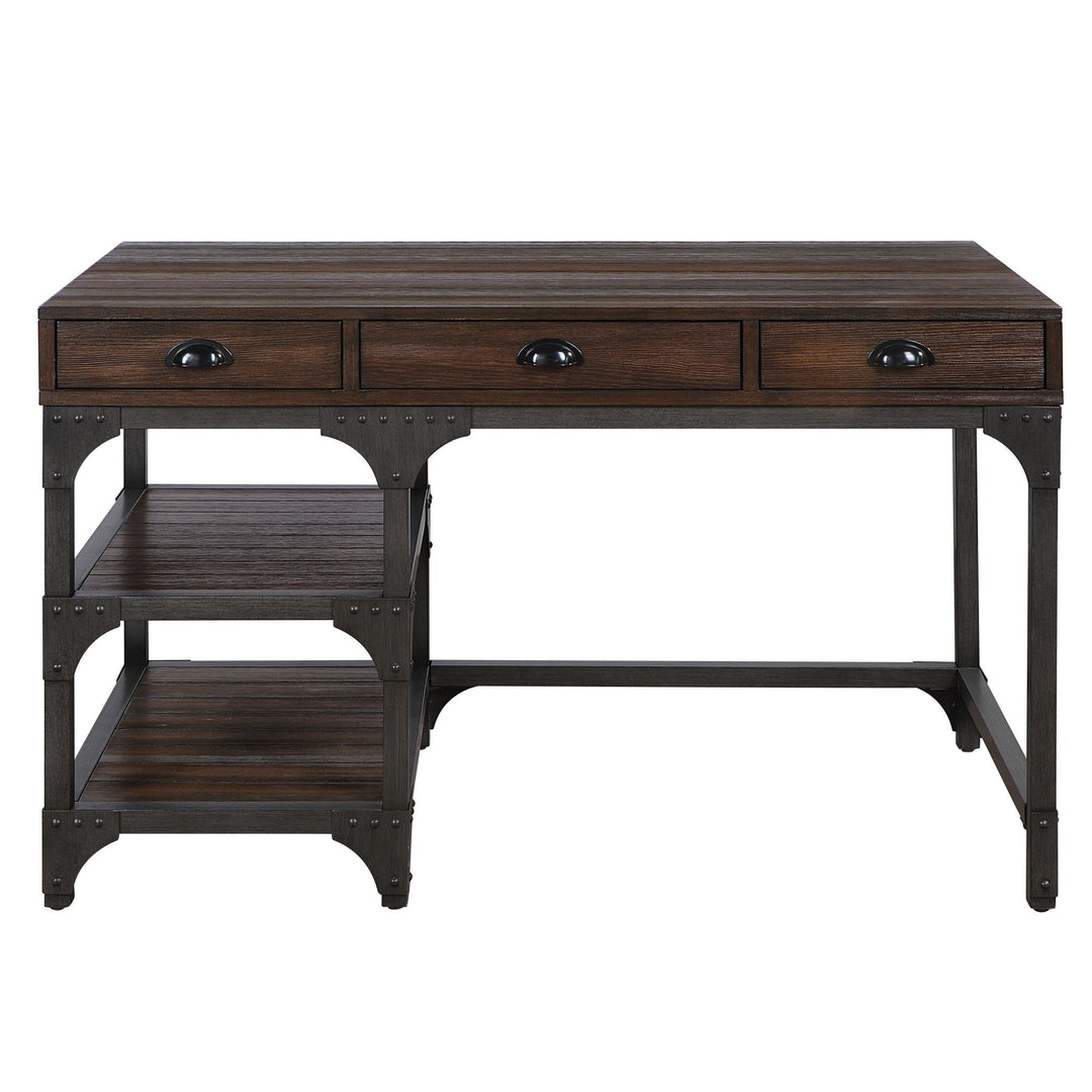 47" Espresso and Gray Writing Desk With Three Drawers Image 2