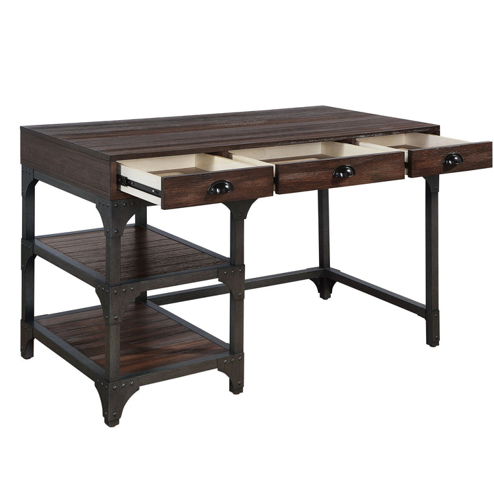 47" Espresso and Gray Writing Desk With Three Drawers Image 4