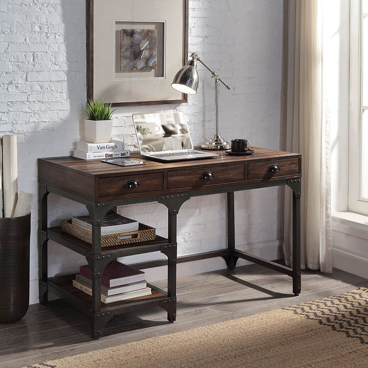 47" Espresso and Gray Writing Desk With Three Drawers Image 5