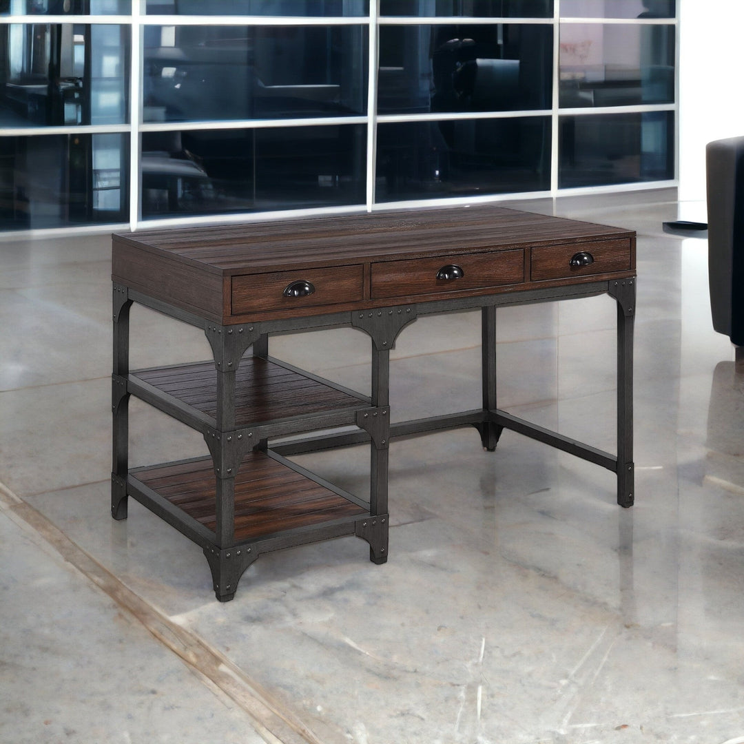 47" Espresso and Gray Writing Desk With Three Drawers Image 6