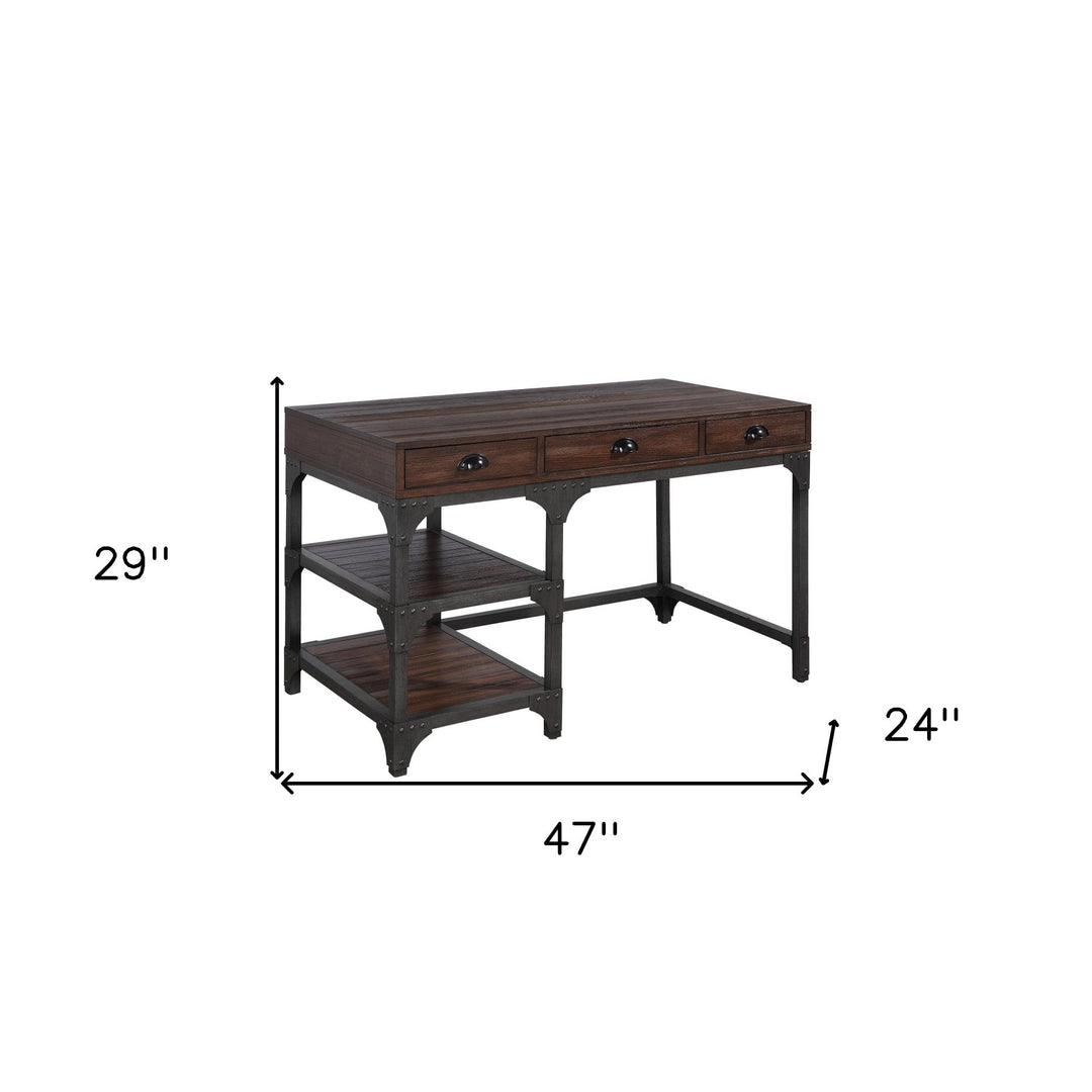 47" Espresso and Gray Writing Desk With Three Drawers Image 7