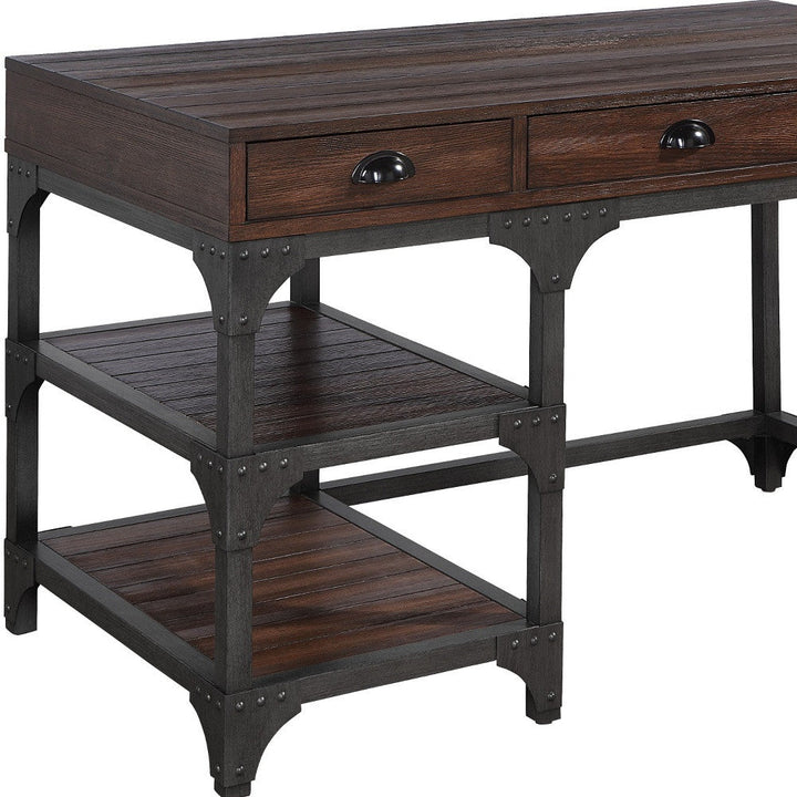 47" Espresso and Gray Writing Desk With Three Drawers Image 9