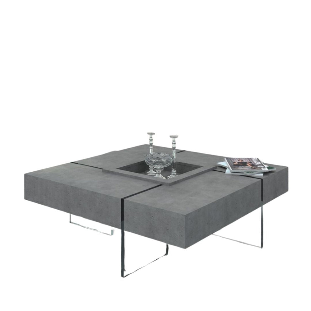 47" Gray And Clear Glass Square Coffee Table With Four Drawers Image 2