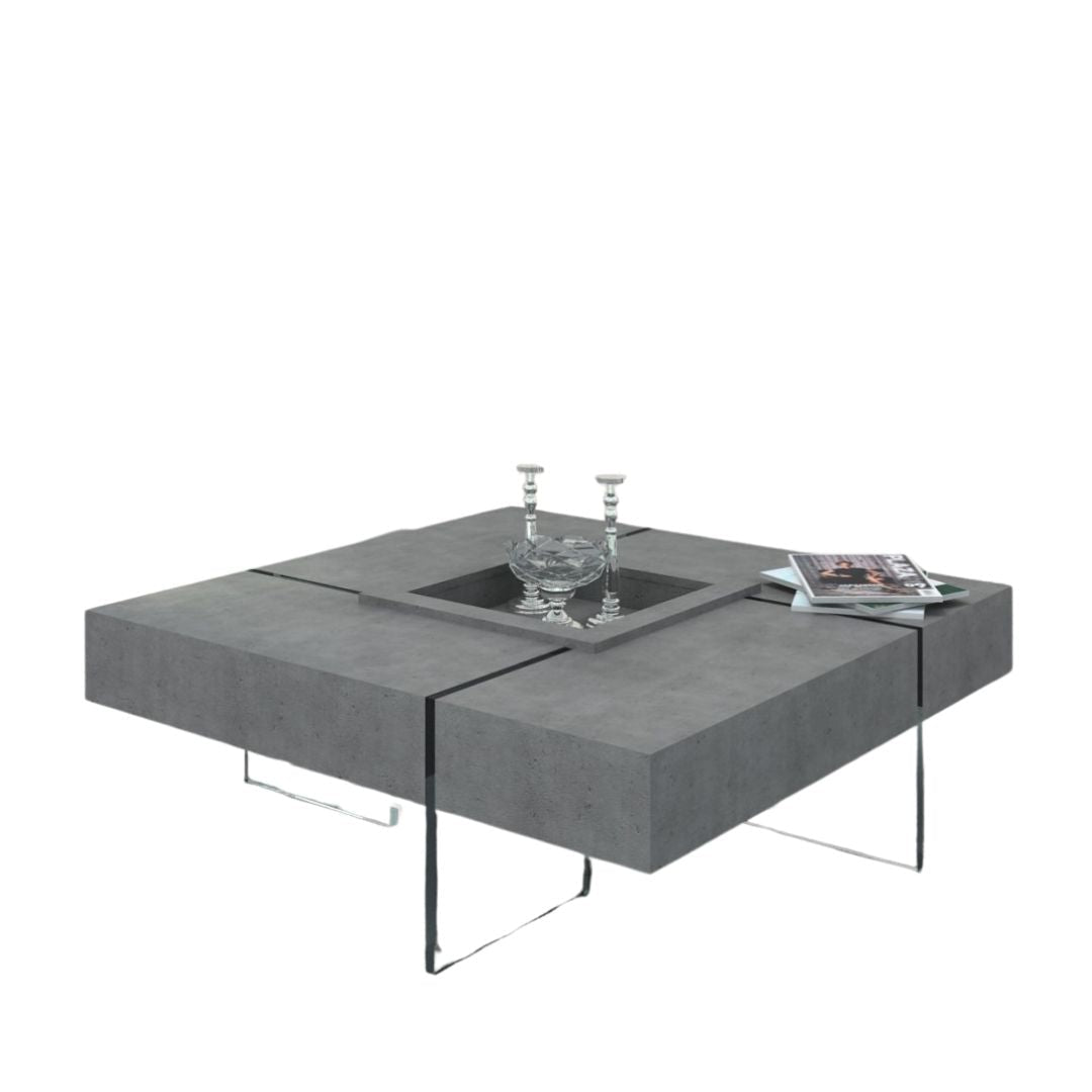 47" Gray And Clear Glass Square Coffee Table With Four Drawers Image 2