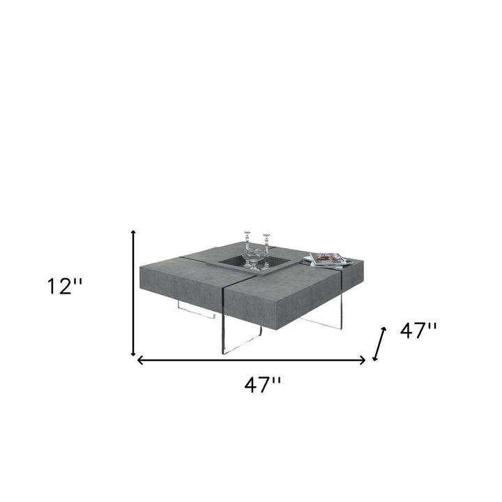 47" Gray And Clear Glass Square Coffee Table With Four Drawers Image 3