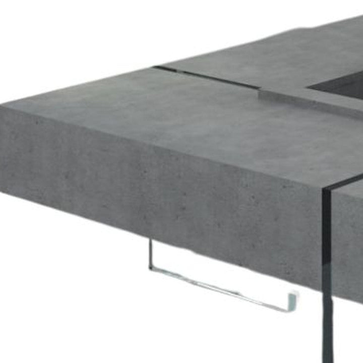 47" Gray And Clear Glass Square Coffee Table With Four Drawers Image 4