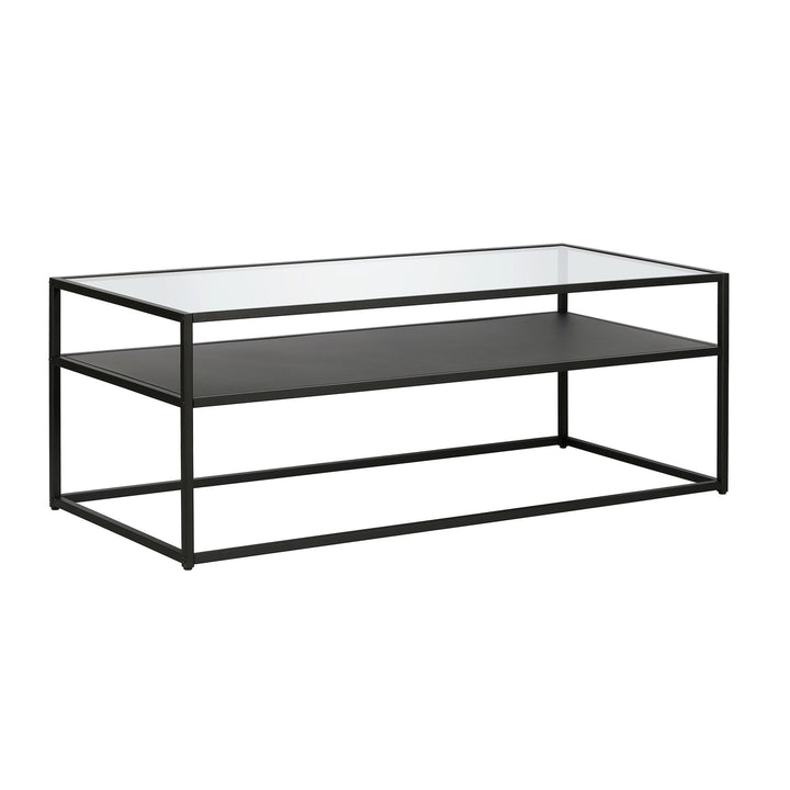 46" Black Glass And Steel Coffee Table With Shelf Image 1