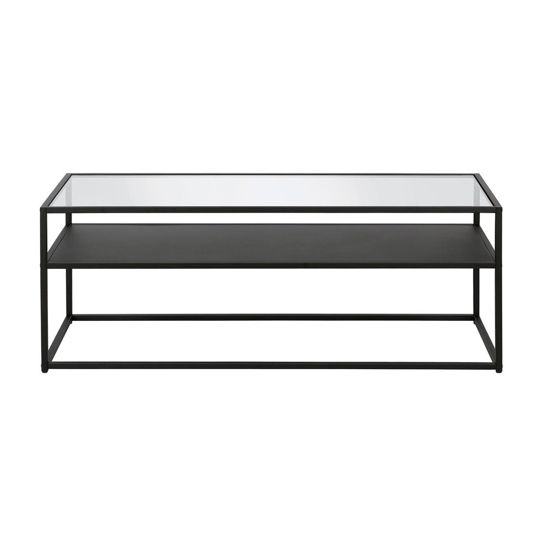 46" Black Glass And Steel Coffee Table With Shelf Image 3