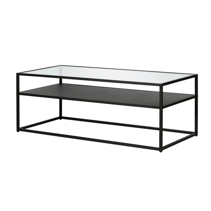 46" Black Glass And Steel Coffee Table With Shelf Image 4