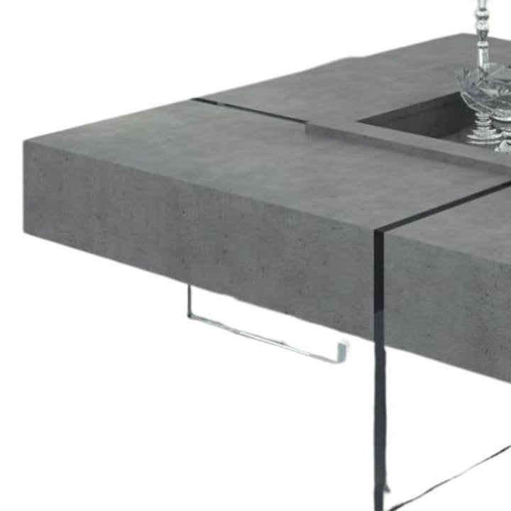 47" Gray And Clear Glass Square Coffee Table With Four Drawers Image 5