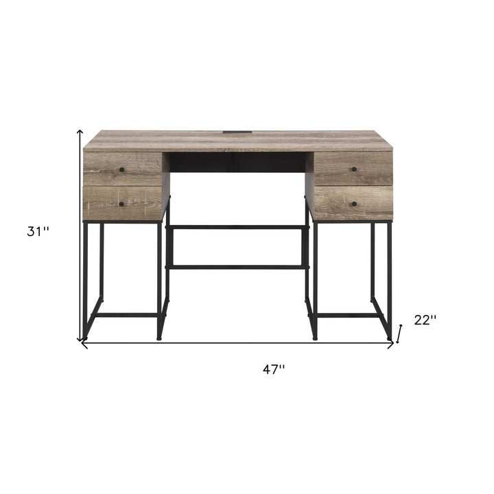 47" Brown and Black Writing Desk With Four Drawers Image 2