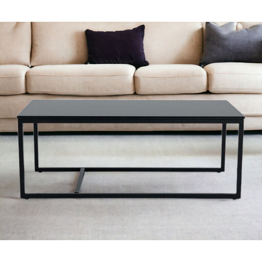 47" Black And Black Marble Stone Rectangular Coffee Table Image 6