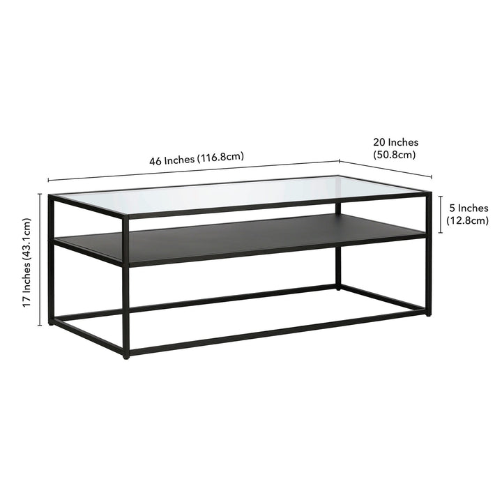 46" Black Glass And Steel Coffee Table With Shelf Image 7