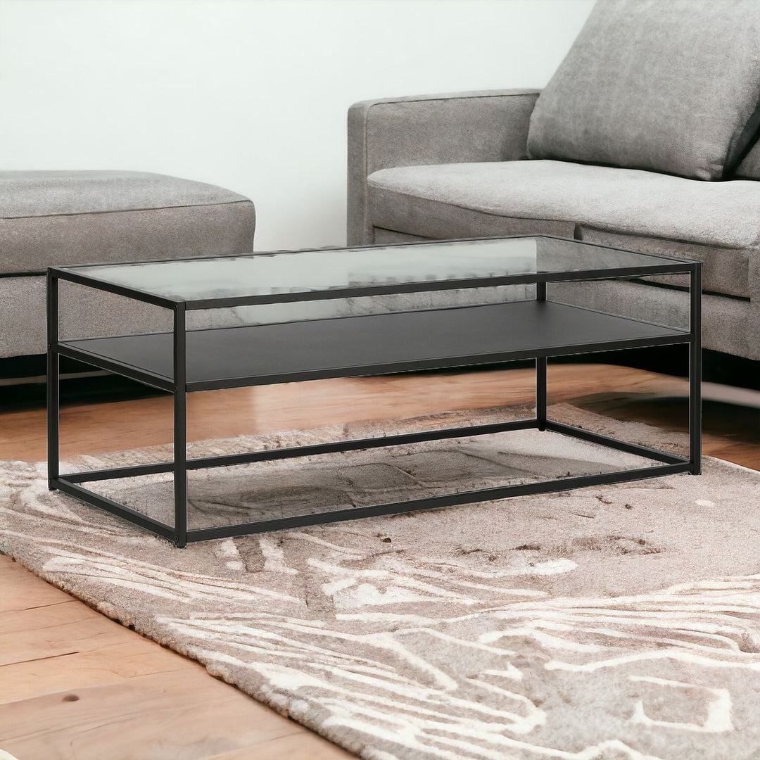 46" Black Glass And Steel Coffee Table With Shelf Image 9