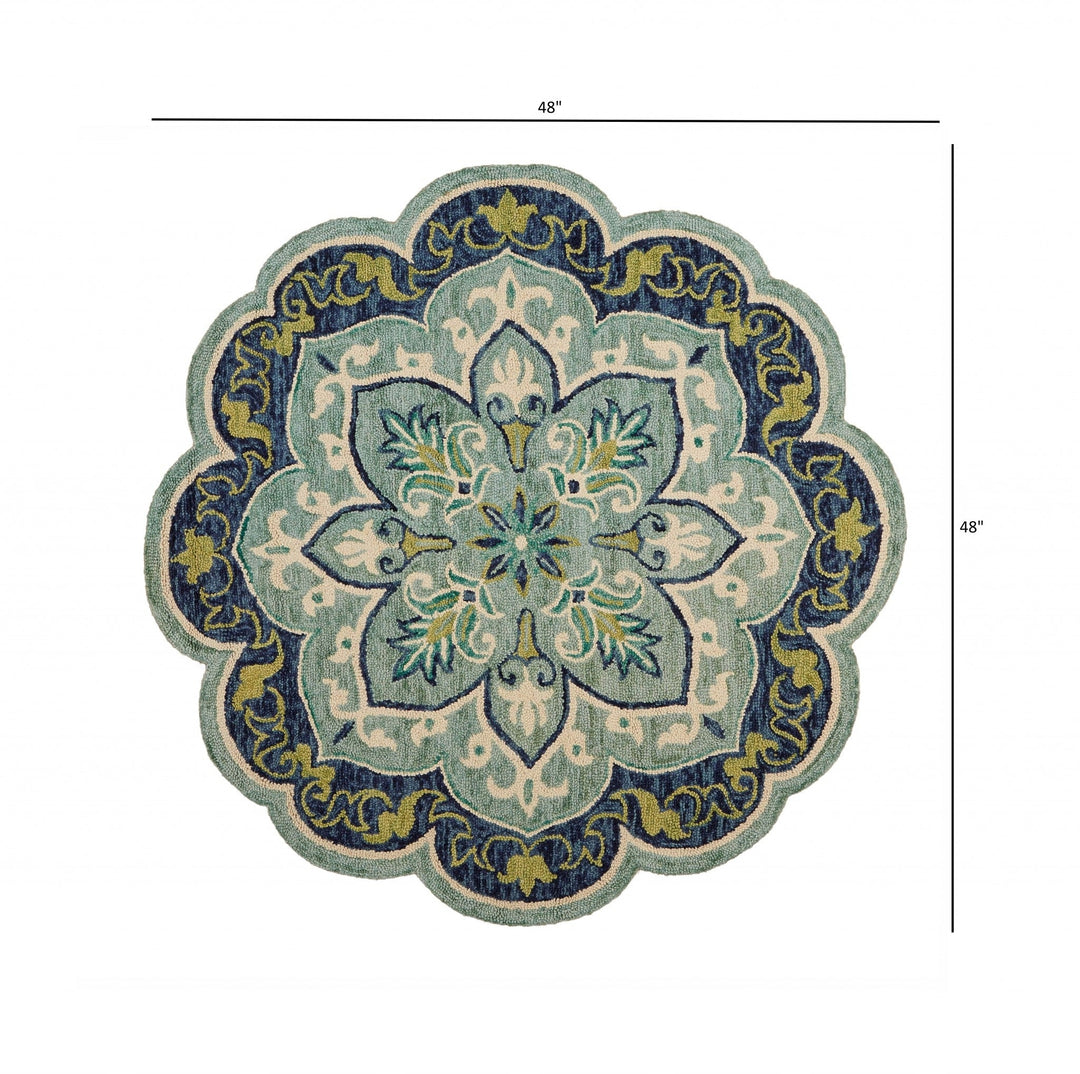 4 Round Blue Ornate Medallion Area Rug Image 2