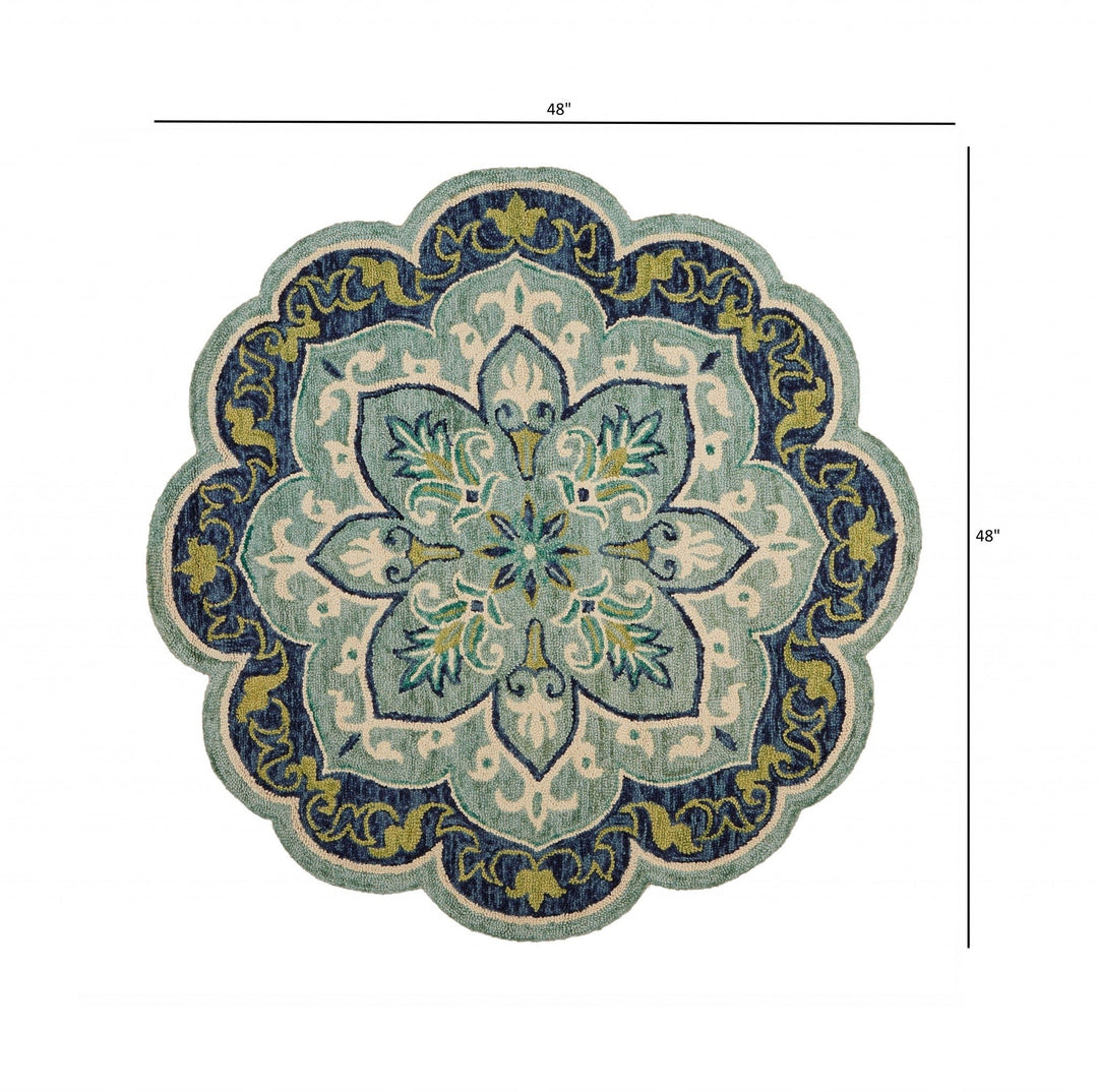 4 Round Blue Ornate Medallion Area Rug Image 1