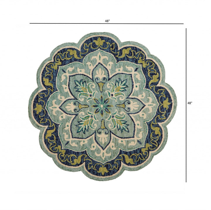 4 Round Blue Ornate Medallion Area Rug Image 1