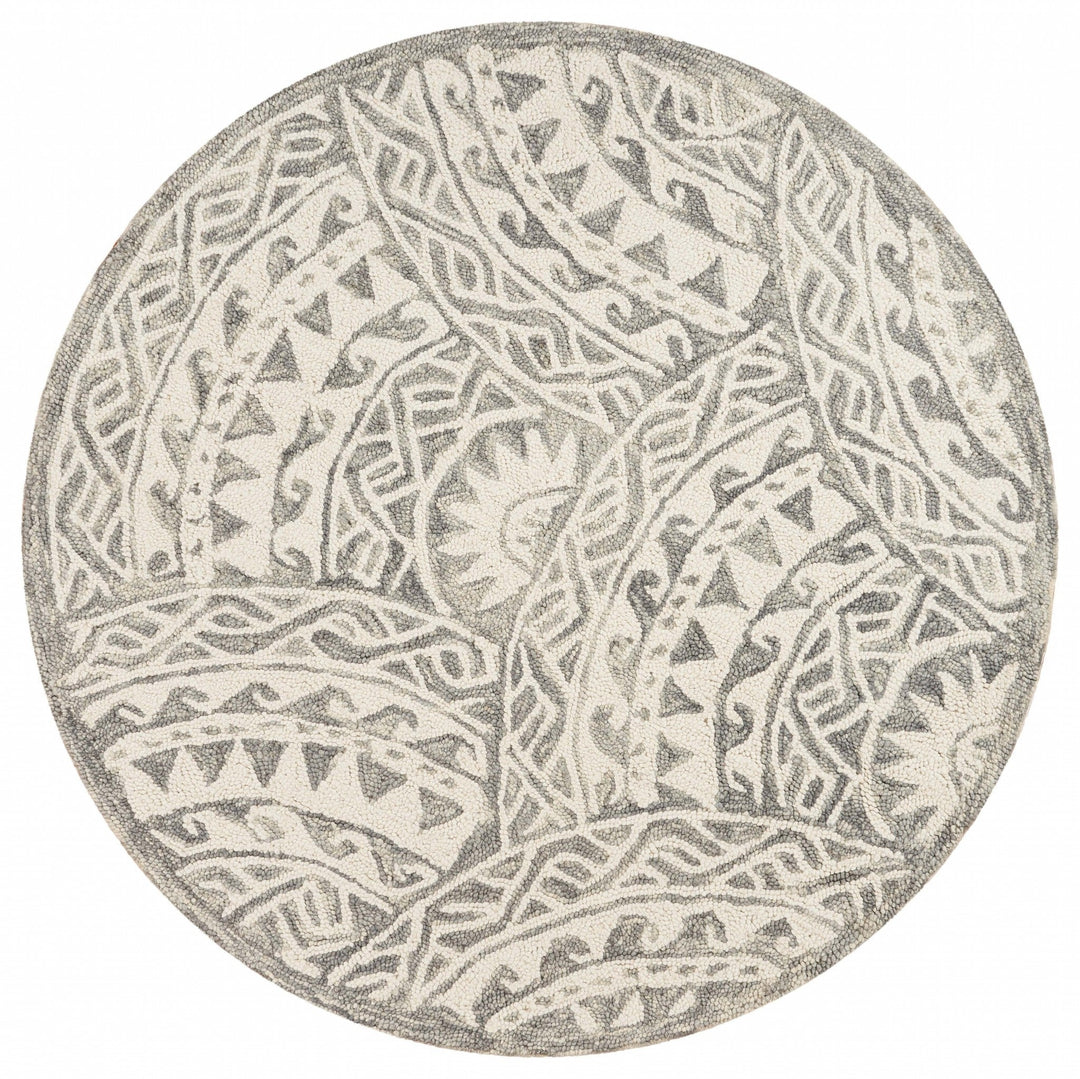 4 Round Gray Decorative Waves Area Rug Image 1