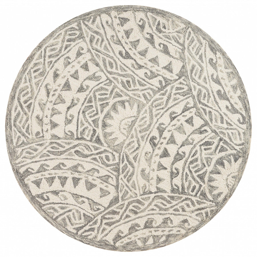 4 Round Gray Decorative Waves Area Rug Image 1