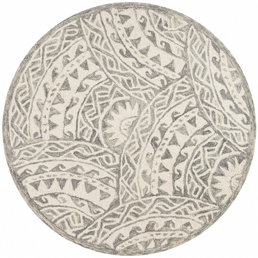 4 Round Gray Decorative Waves Area Rug Image 2