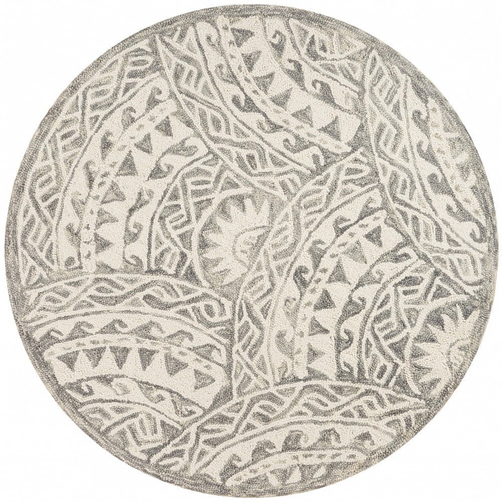 4 Round Gray Decorative Waves Area Rug Image 1