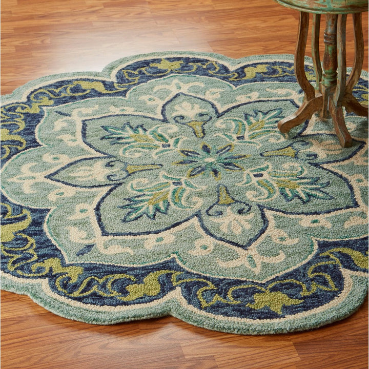 4 Round Blue Ornate Medallion Area Rug Image 8