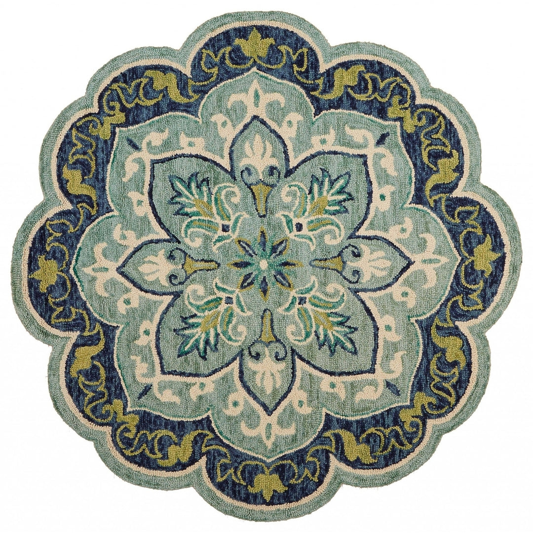 4 Round Blue Ornate Medallion Area Rug Image 10