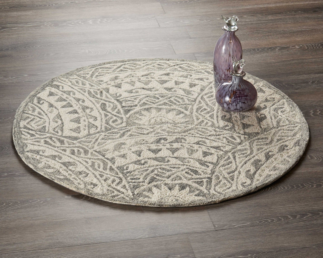 4 Round Gray Decorative Waves Area Rug Image 9