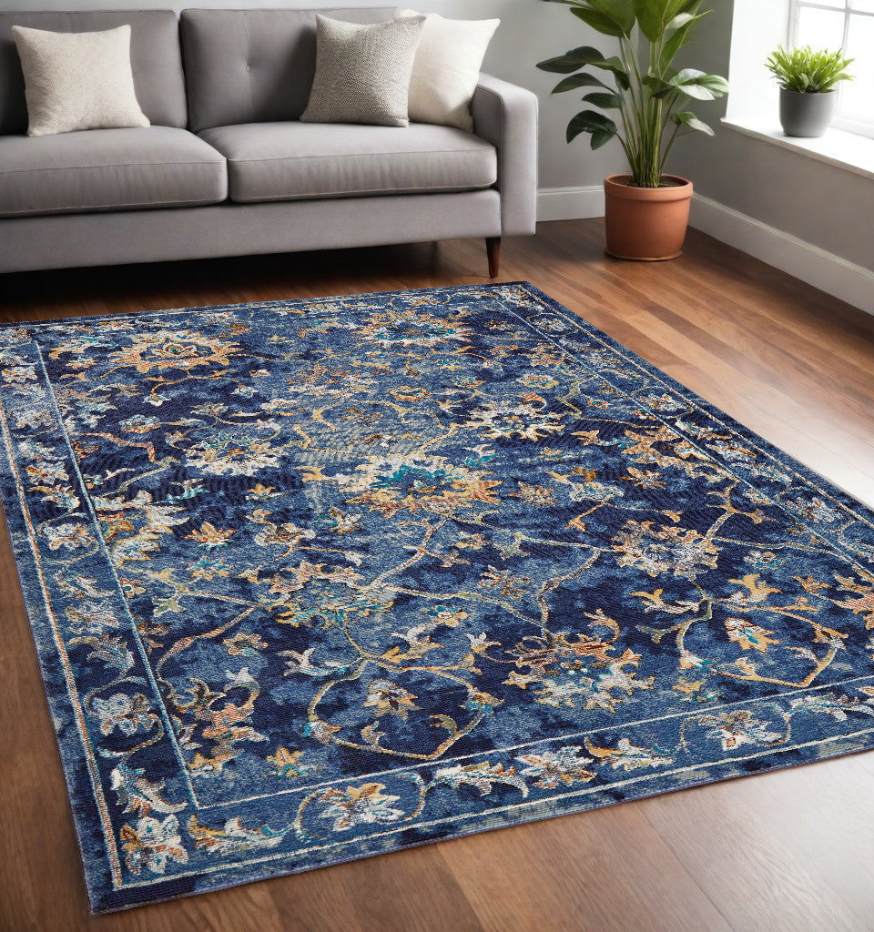 5 x 8 Blue Aqua and Gold Floral Area Rug Image 4