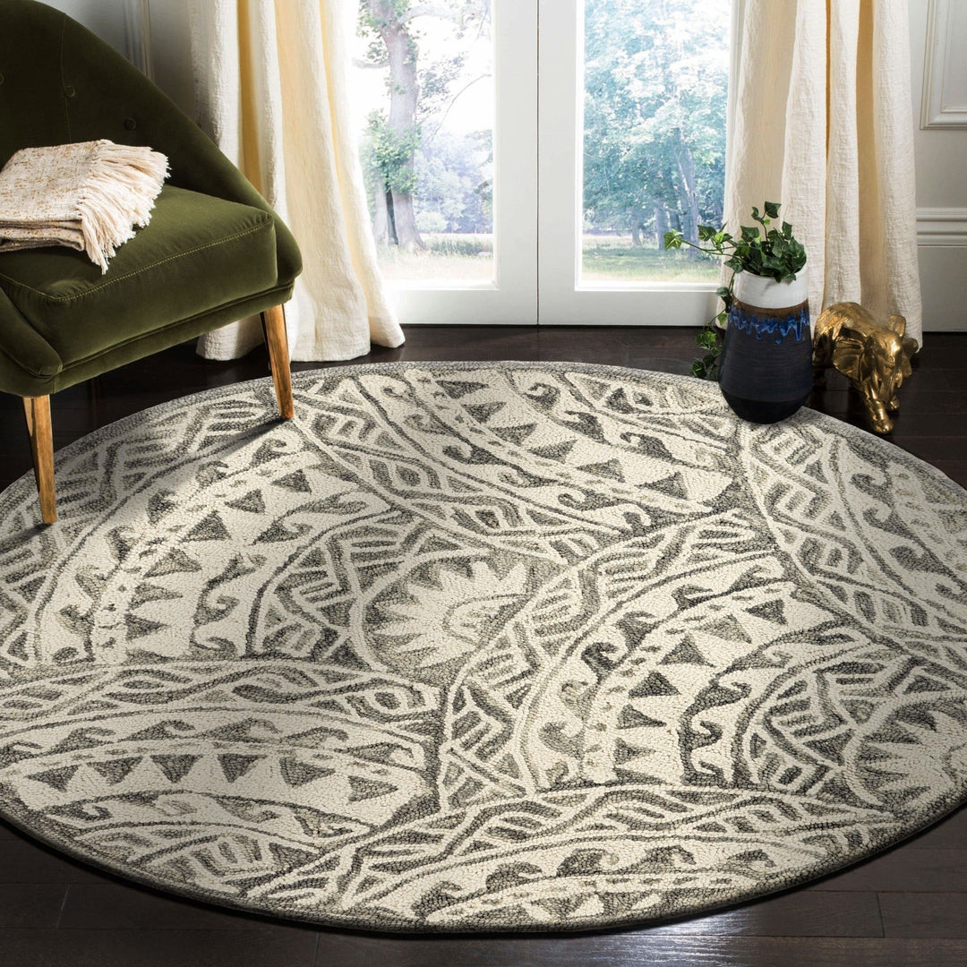 4 Round Gray Decorative Waves Area Rug Image 10